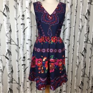 Sangria Dark Royal Blue Floral sleeveless Dress.